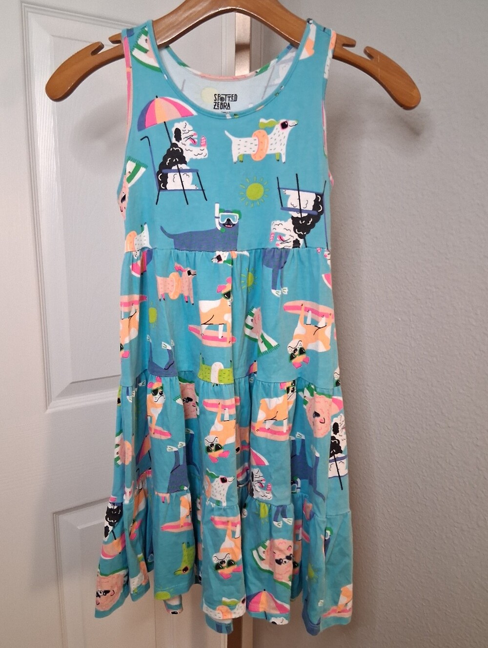 Girls Spotted Zebra Summer Dogs Dress Medium 8